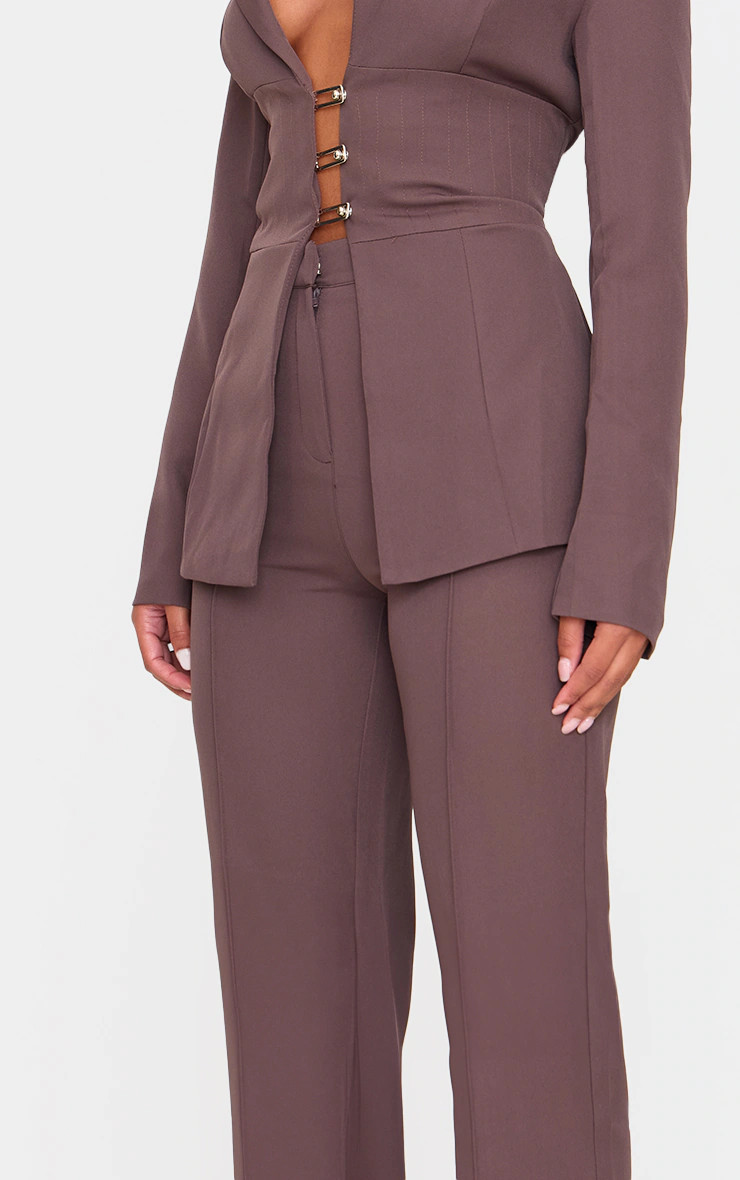 Chocolate Woven Tailored Wide Leg High Waist Pants | PrettyLittleThing US