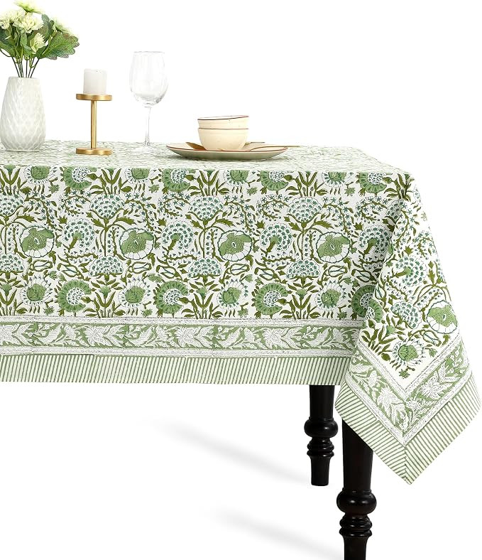 CPC Agate Green Block Print 100% Cotton Rectangle Tablecloth 60x102 Inch | Handmade Washable Reus... | Amazon (US)