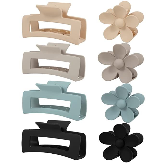 8 Pack Medium Claw Clips, Hair Clips for Women Girls 3.5" Cute Flower Claw Clip Square Hair Claw ... | Amazon (US)