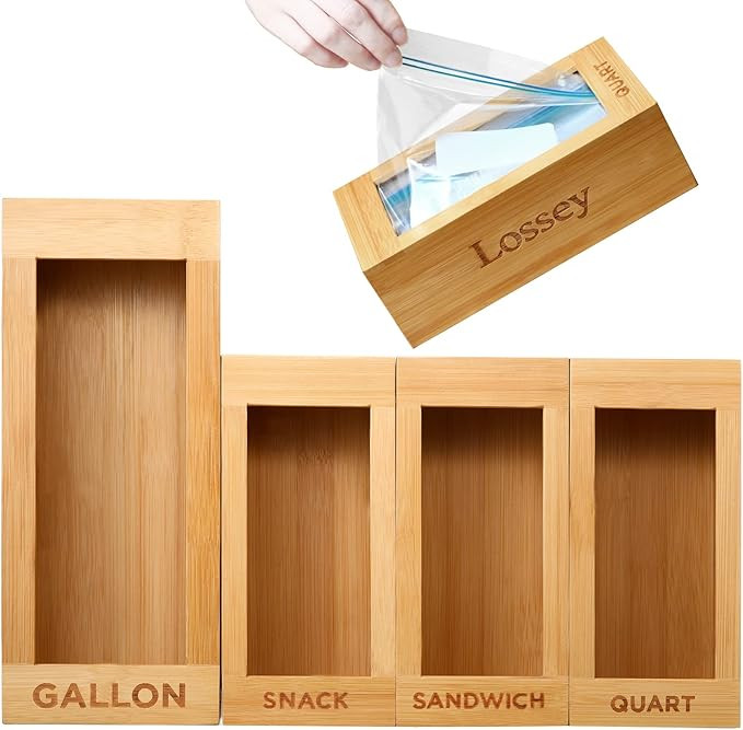 Lossey Ziplock Bag Storage Organizer, Pack of 4 Bamboo Ziplock Bag Organizer for Drawer Food Stor... | Amazon (US)