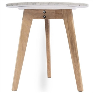 Cherie 15" Round Italian Carrara White Marble Side Table with Oak Legs | Homesquare