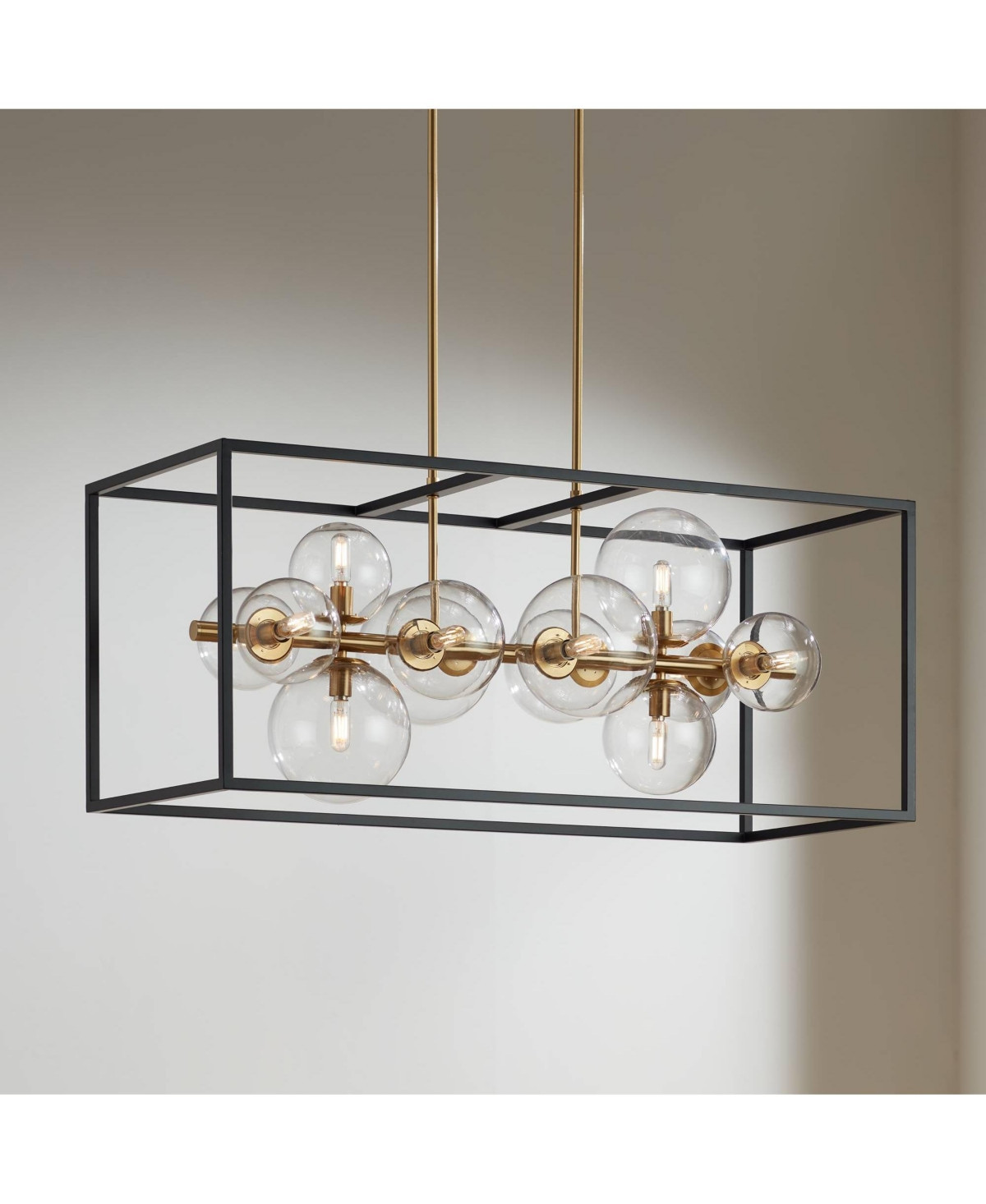 Possini Euro Design Fitzgerald Black Gold Linear Pendant Chandelier 38" Wide Modern Clear Glass 12-Light Fixture for Dining Room - Black | Macy's
