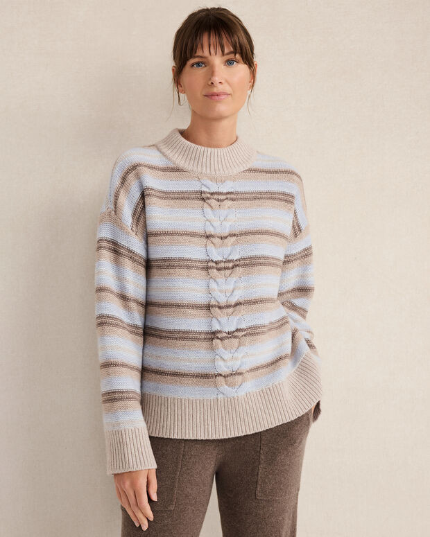Wool Blend Cable Stripe Crewneck Sweater | Haven Well Within