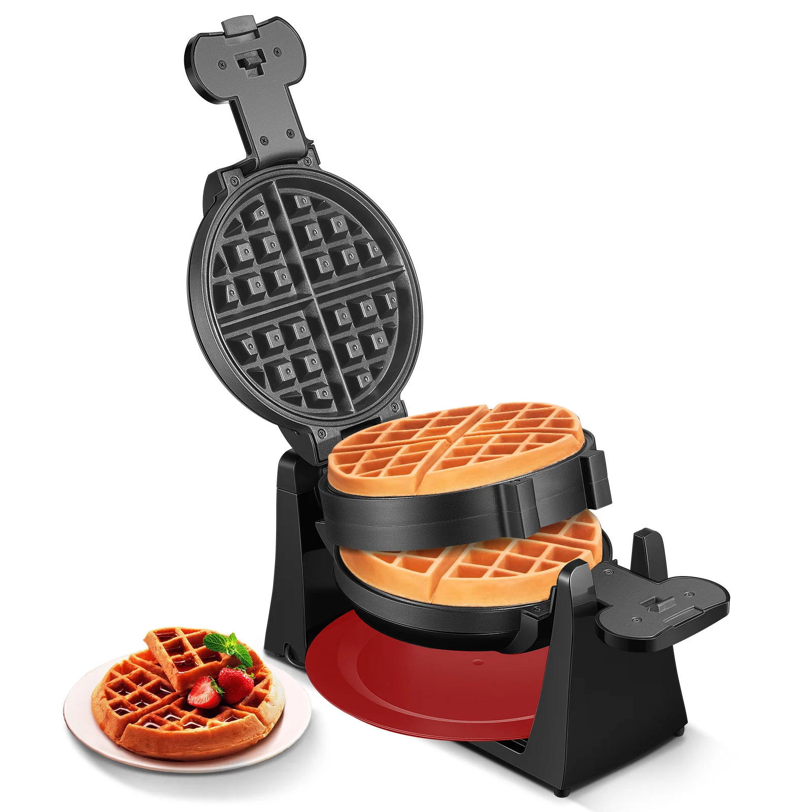 Double Belgian Waffle Maker 180 Flip, 1400W, Waffles in 3 Minutes, Anti-Scald, Nonstick, Red, New | Walmart (US)