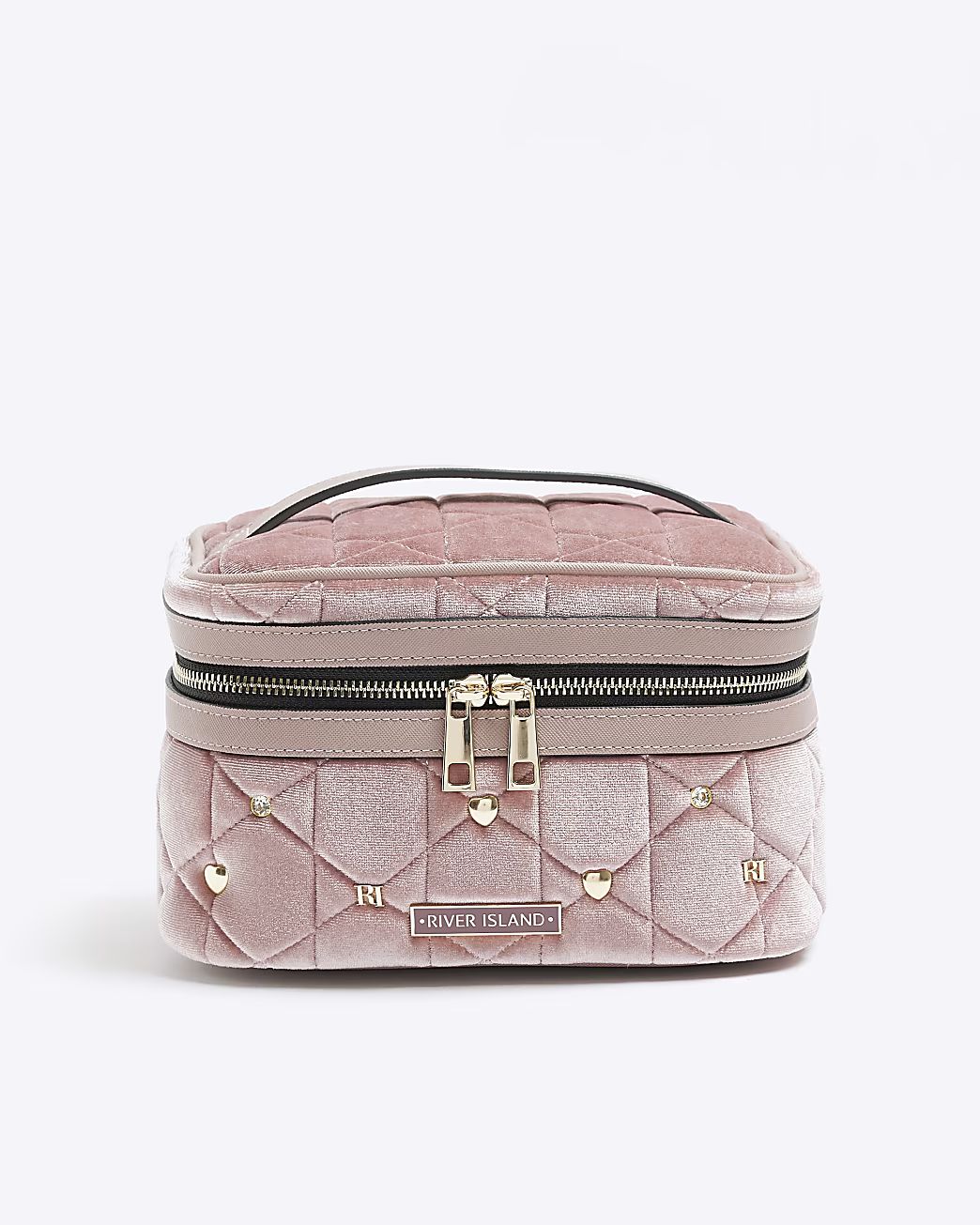 Pink velvet quilted makeup bag | River Island (UK & IE)