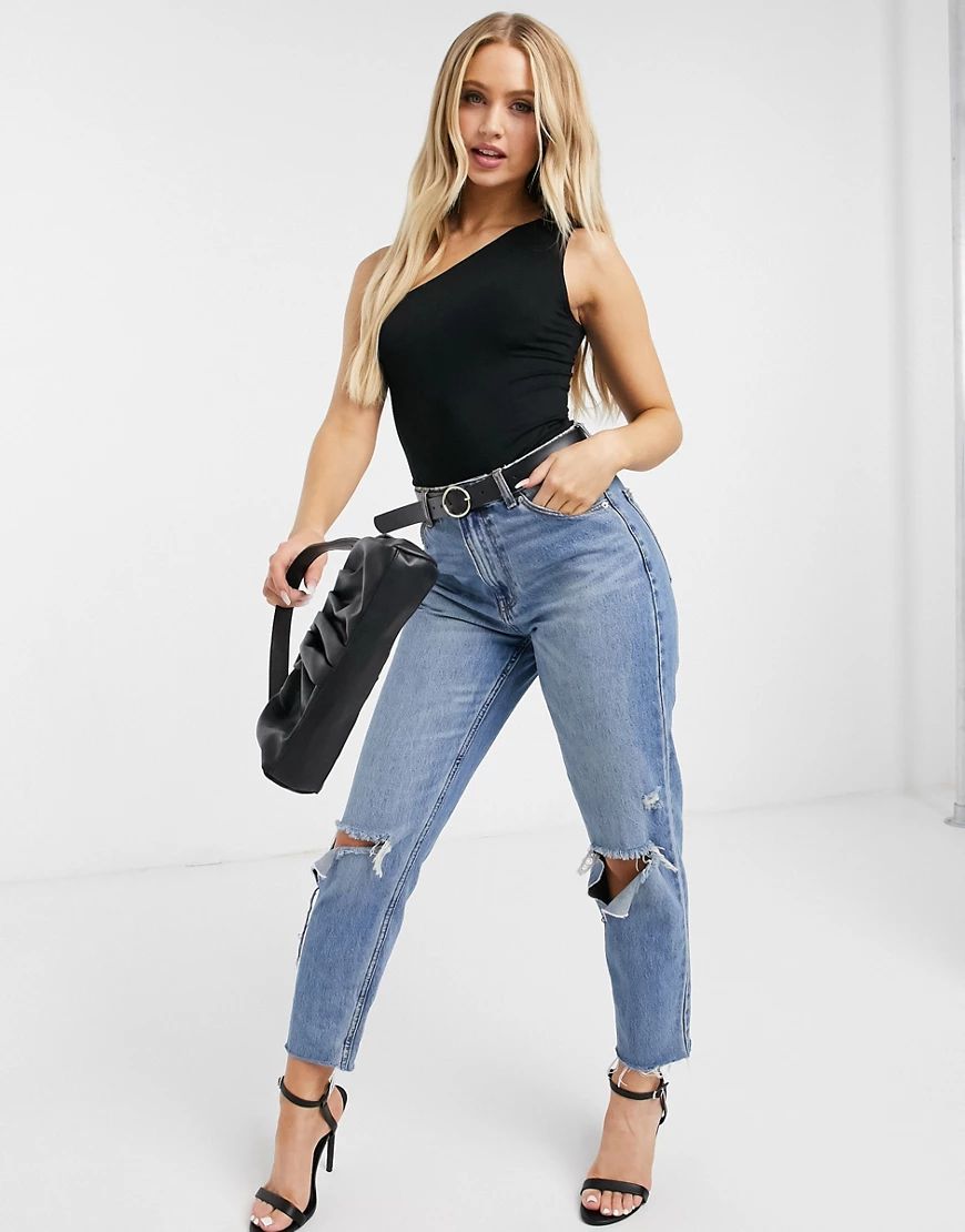 Flounce London basic one shoulder bodysuit in black | ASOS (Global)