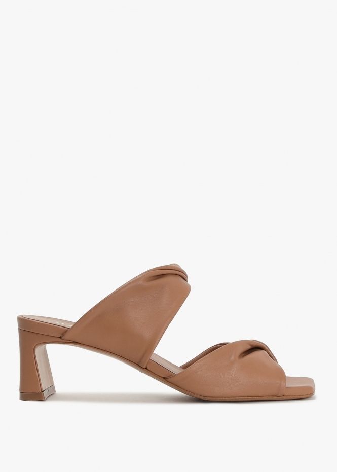 Suma Tan Leather Twist Strap Mid Heel Mules | Daniel Footwear (UK)