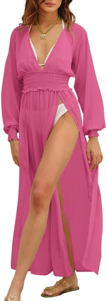 Dokotoo Womens Summer Long Maxi Mech Vacation Beach Dresses Outfits Elastic Waist Swimsuit Coveru... | Amazon (US)