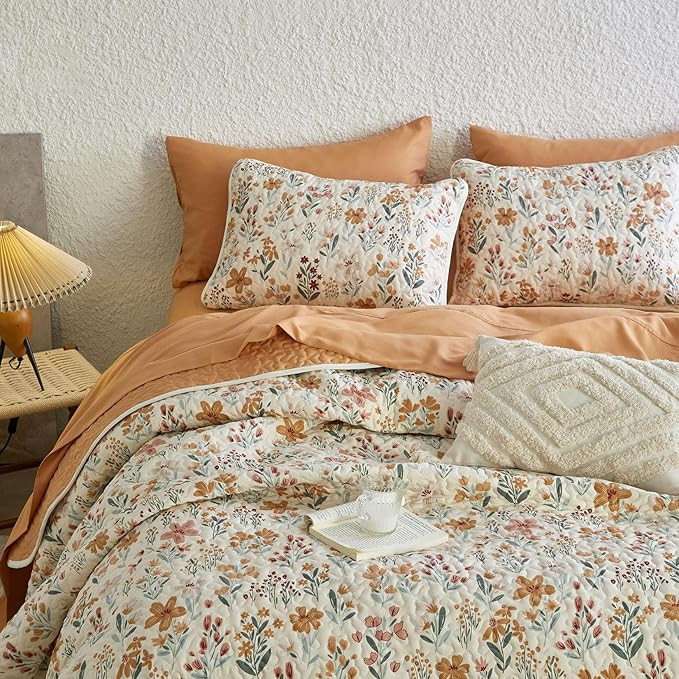 Wake In Cloud - Floral Quilt Set, Coquette Cottagecore Shabby Chic Flower for Women Teen Girls, R... | Amazon (US)