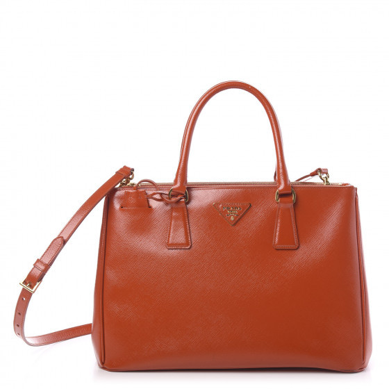 PRADA Saffiano Vernice Medium Galleria Double Zip Tote Papaya | Fashionphile