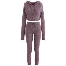 Knit Hooded Crop Top and Leggings Set in Plum | Chicwish