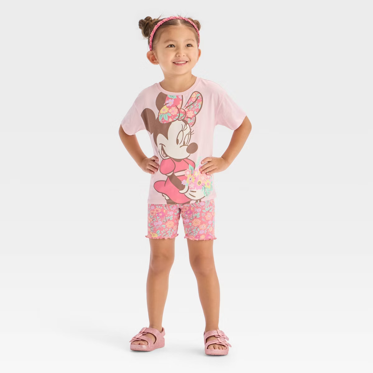 Toddler Girls' 2pc Disney Minnie Mouse Floral T-Shirt & Biker Shorts Set - Pink | Target
