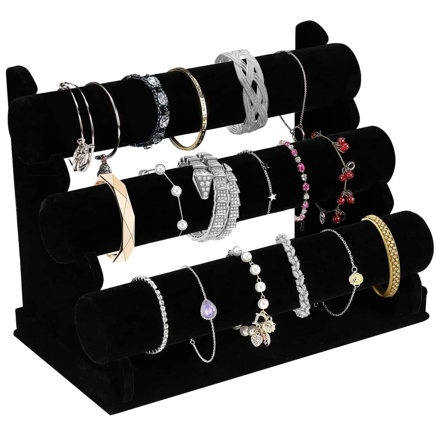 Aoibox 3Tier Jewelry Display Stand Black Velvet Necklace and Bracelet Organizer Holder with Staggered Design for Necklaces, Watches, Bangles and | Lowe's