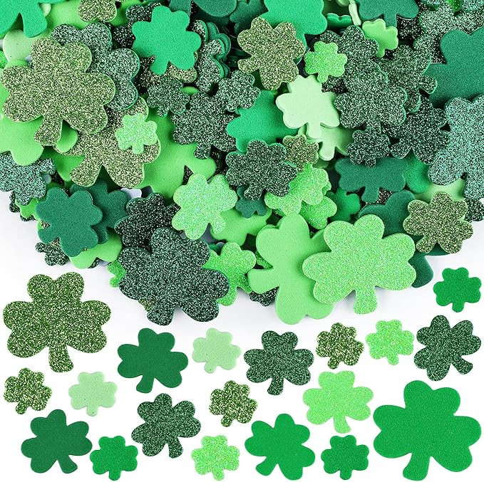 Fovths 400 Pieces St. Patrick's Day Foam Stickers, Glitter Irish Clover Stickers Self Adhesive Sh... | Amazon (US)