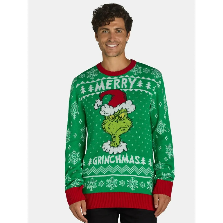 Dr. Suess The Grinch Men's & Big Men's Ugly Christmas Sweater, Sizes S-3XL | Walmart (US)