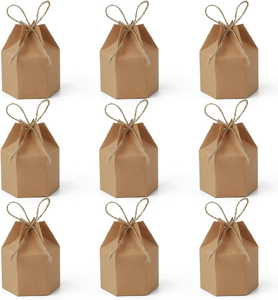 Samanter 50Pack Paper Gift Boxes Lantern Hexagon Kraft Paper Package Box with Twine Candy Chocola... | Amazon (US)