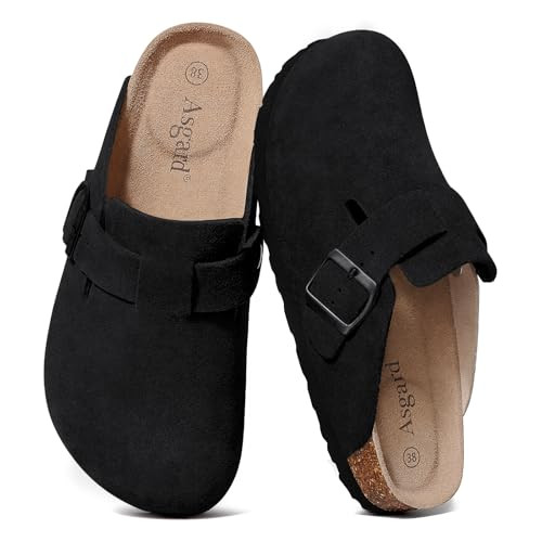 Asgard Women's Suede Clogs Leather Mules Arch Support Potato Shoes with Comfort Cork Footbed Black 44 | Amazon (US)