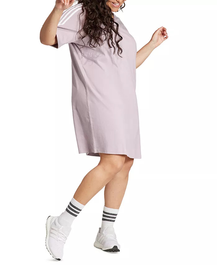 Plus Size Essentials 3-Stripes Boyfriend T-Shirt Dress | Macy's