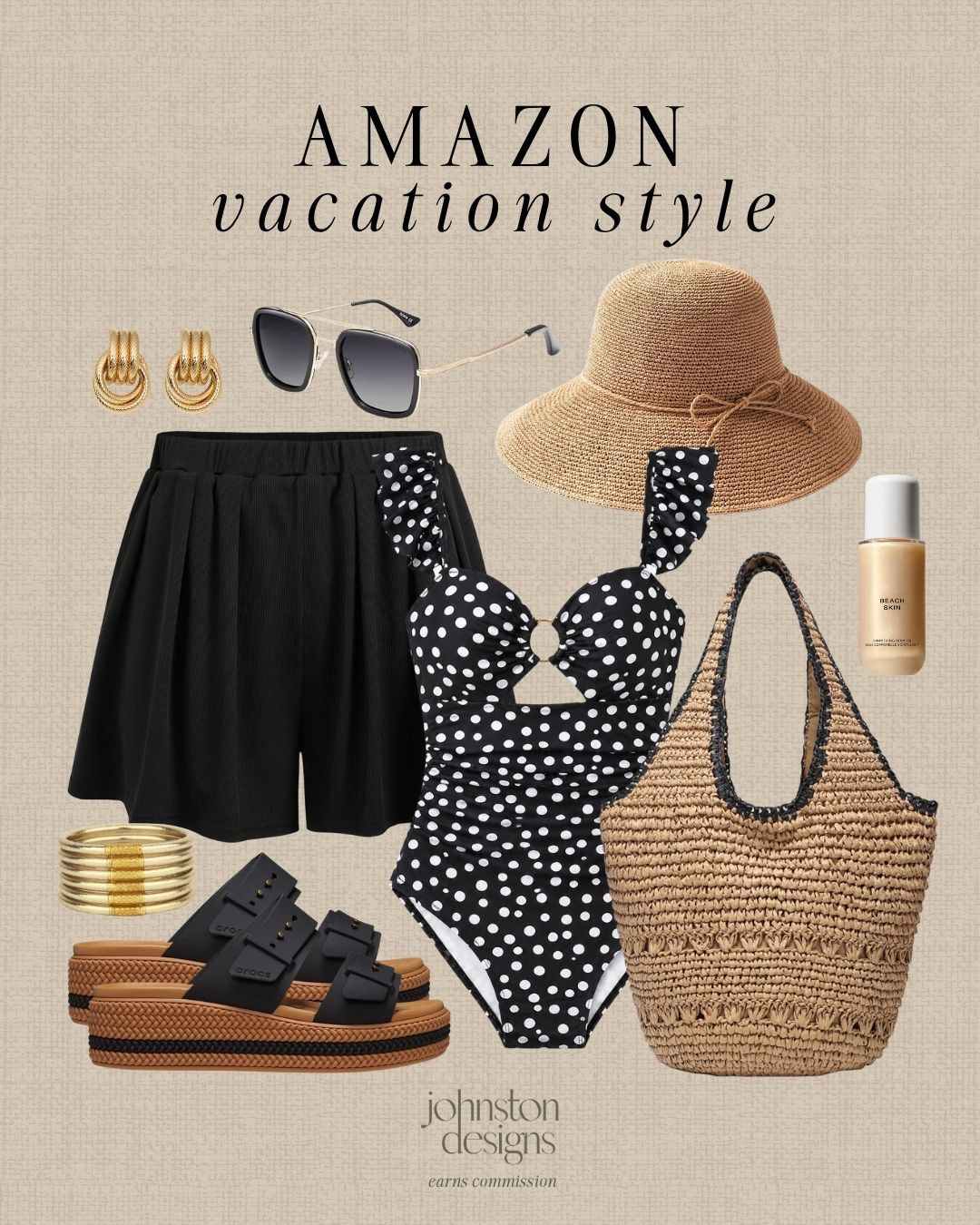 Vacation-ready Amazon finds with the cutest mix of polka dots, straw textures and classic black accessories. Love this for a beach day, resort outfit or sunny getaway look. 🖤

Amazon vacation style, polka dot swimsuit, straw hat, black shorts, raffia bag, platform sandals, gold jewelry, beach outfit, resort look, summer accessories, swimwear finds, vacation outfit, sunny style, coastal outfit, travel style, affordable fashion, pool day, warm weather look 

 #LTKootd #LTKSwim #LTKTravel