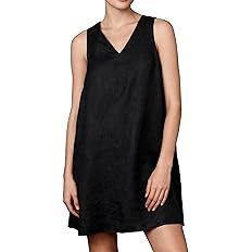 Amazhiyu Womens 100% Linen Summer V Neck Sleeveless Back Keyhole Mini Tank Dress | Amazon (US)