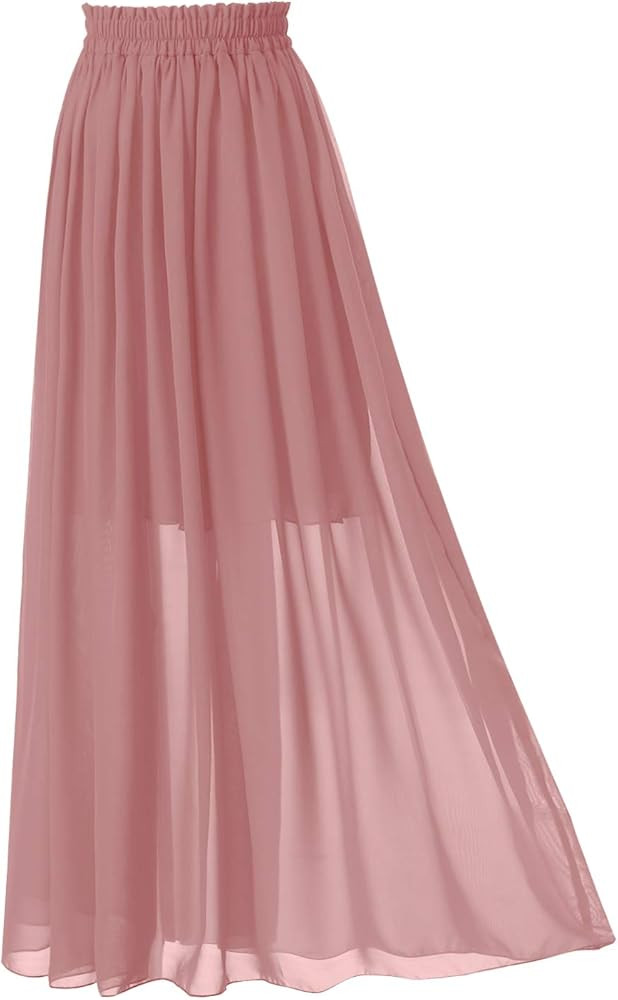 Topdress Women's Long Beach Skirt Elastic Waistband Chiffon Maxi Skirts Maternity Outfits | Amazon (US)