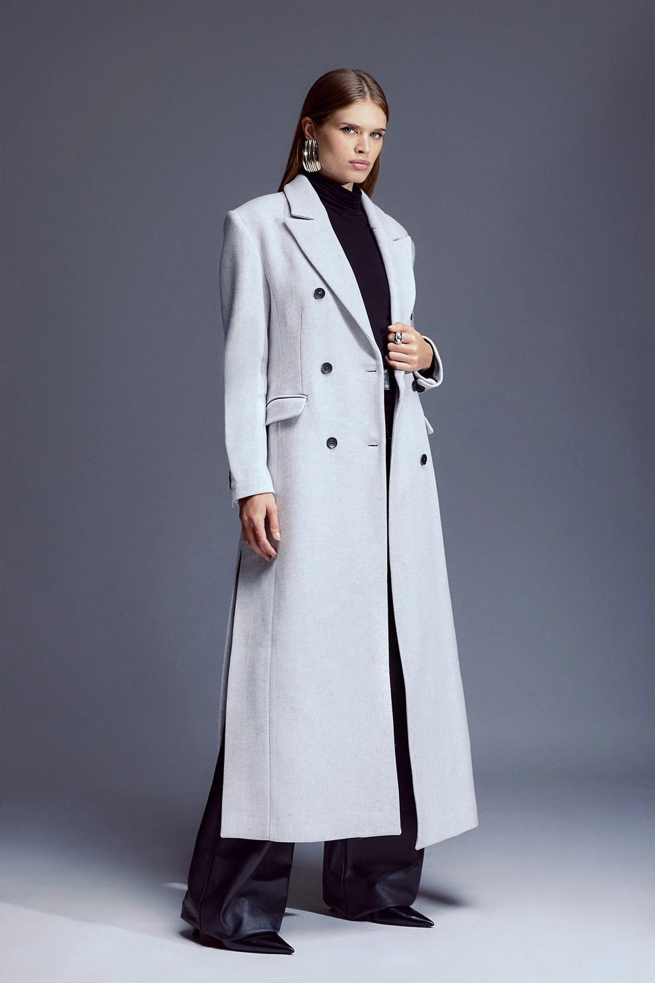 Italian Wool Maxi Double Breasted Tailored Coat | Karen Millen UK + IE + DE + NL