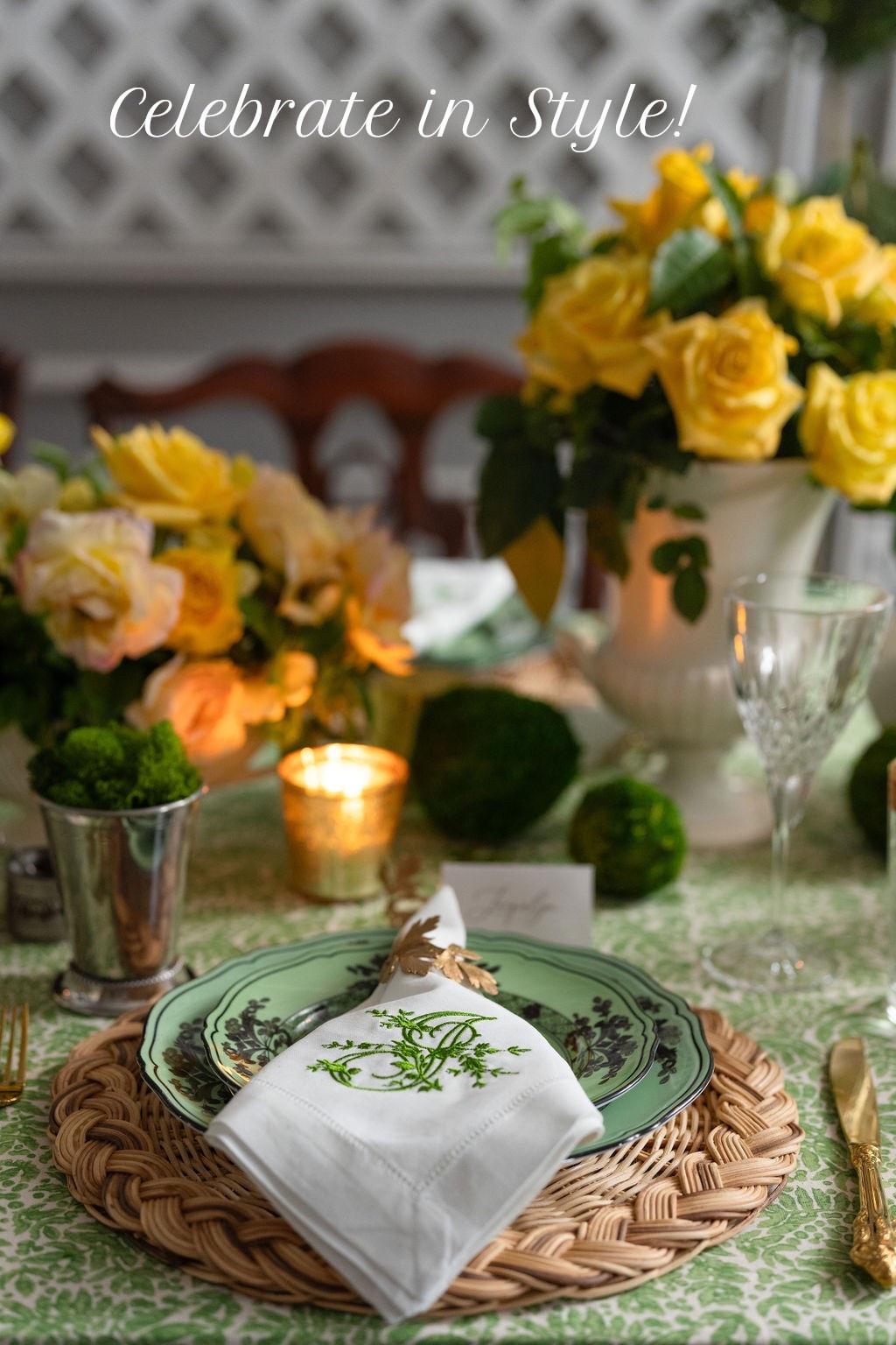 Whether it’s celebrating Mom, a bride or you’re throwing a tea party this table will be the start of an unforgettable time! Shades of green and cream blend with the soft yellow of the roses to create an elegant and romantic setting. Embroidered napkin by @threadsandhoney
#Mothers Day #gardeninspired 
#bridalshowercelebration #weddingshower #milestoneparty #teaparth

#LTKParties #LTKHome