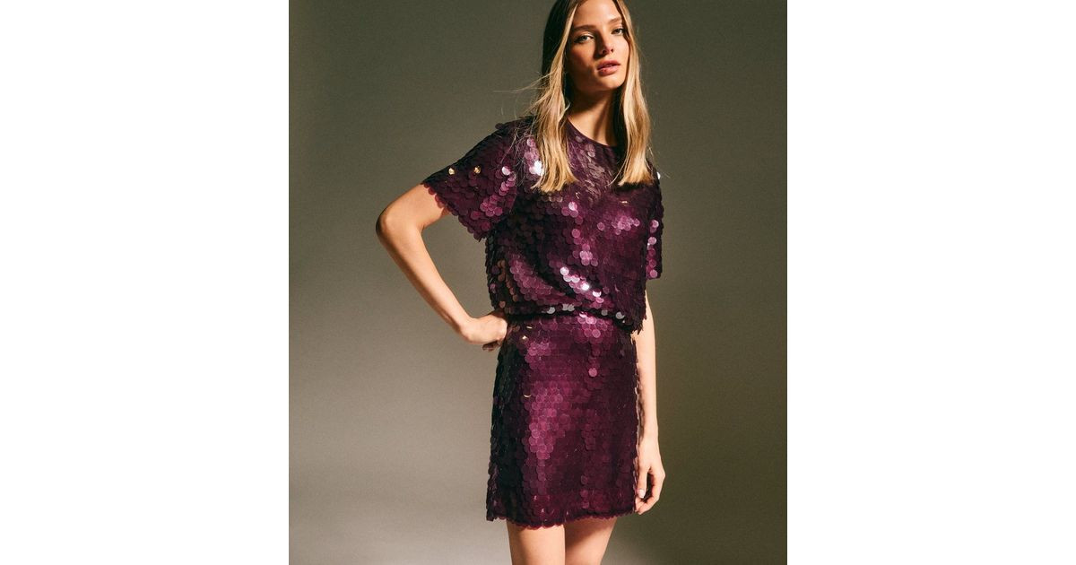 Dark Burgundy Sequin Mini Skirt | New Look | New Look (UK)