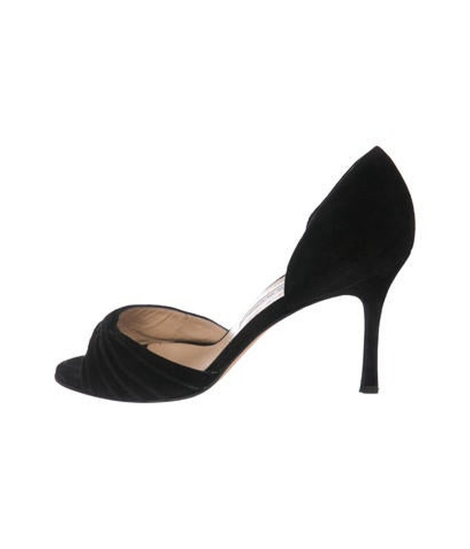 Manolo Blahnik Suede Peep-Toe Pumps Black Manolo Blahnik Suede Peep-Toe Pumps | The RealReal