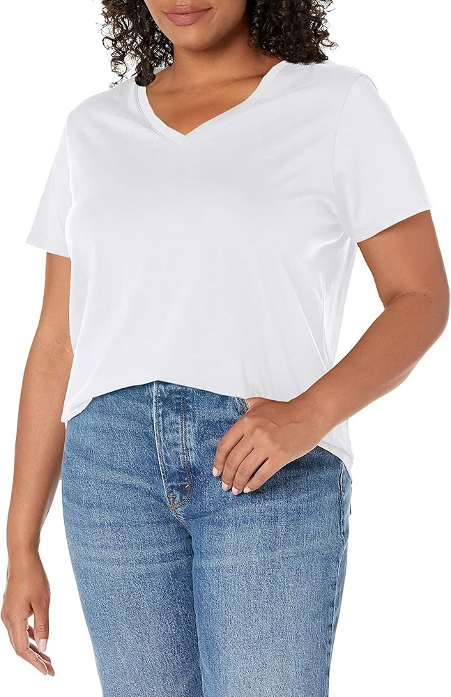 Lands' End Women's Relaxed Supima Cotton Short Sleeve V-Neck T-Shirt | Amazon (US)