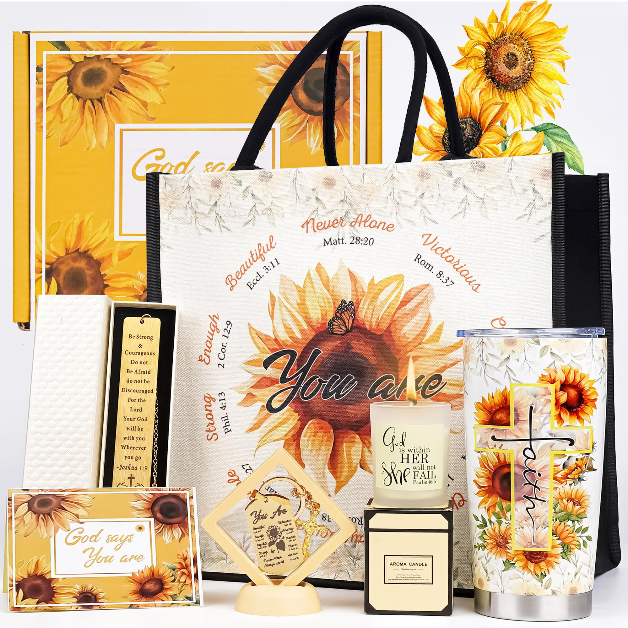 Sunflower Christian Gifts Set for Women - Inspirational Birthday Basket with Faith Theme Tumbler ... | Amazon (US)
