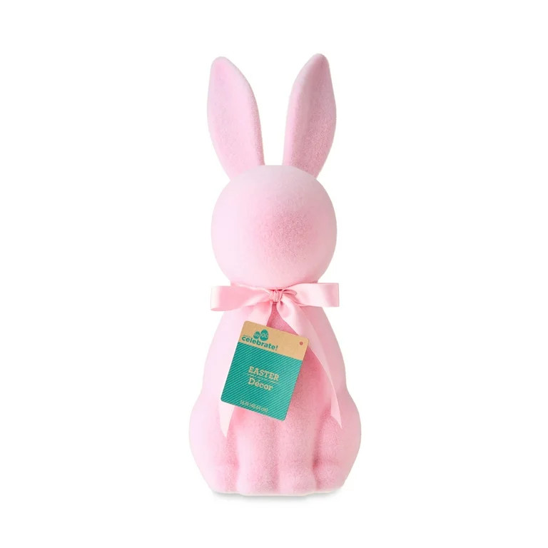 Easter Flocked Pink Bunny Decor, 16 in, by Way To Celebrate | Walmart (US)