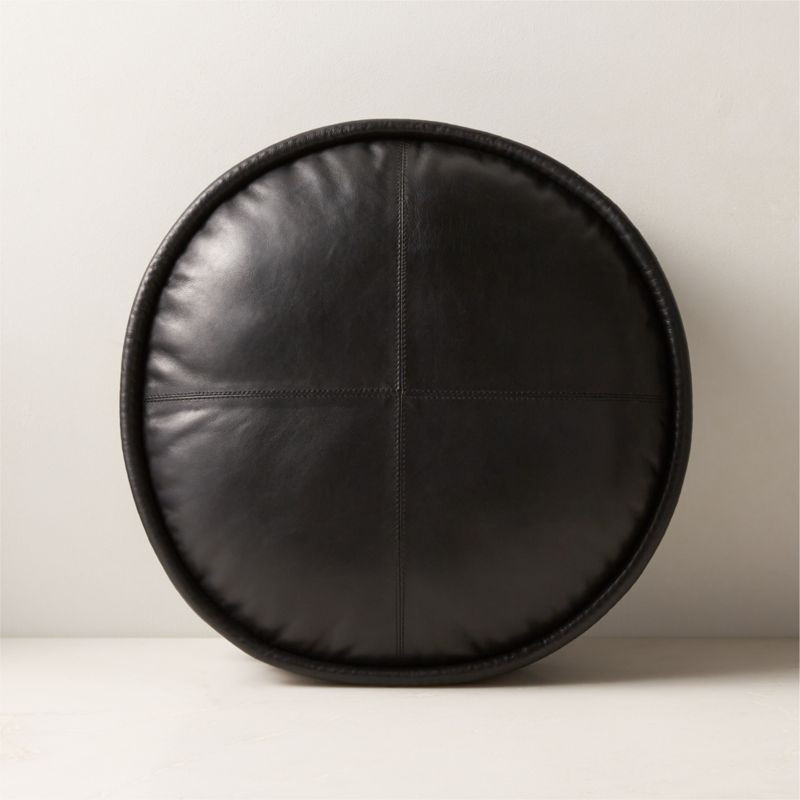 Dacre Round Black Leather Throw Pillow 16'' + Reviews | CB2 | CB2