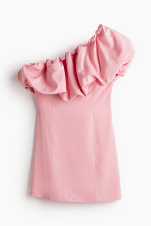 Ruffled Off-the-shoulder Dress - Sleeveless - Short - Light pink/floral - Ladies | H&M US | H&M (US + CA)