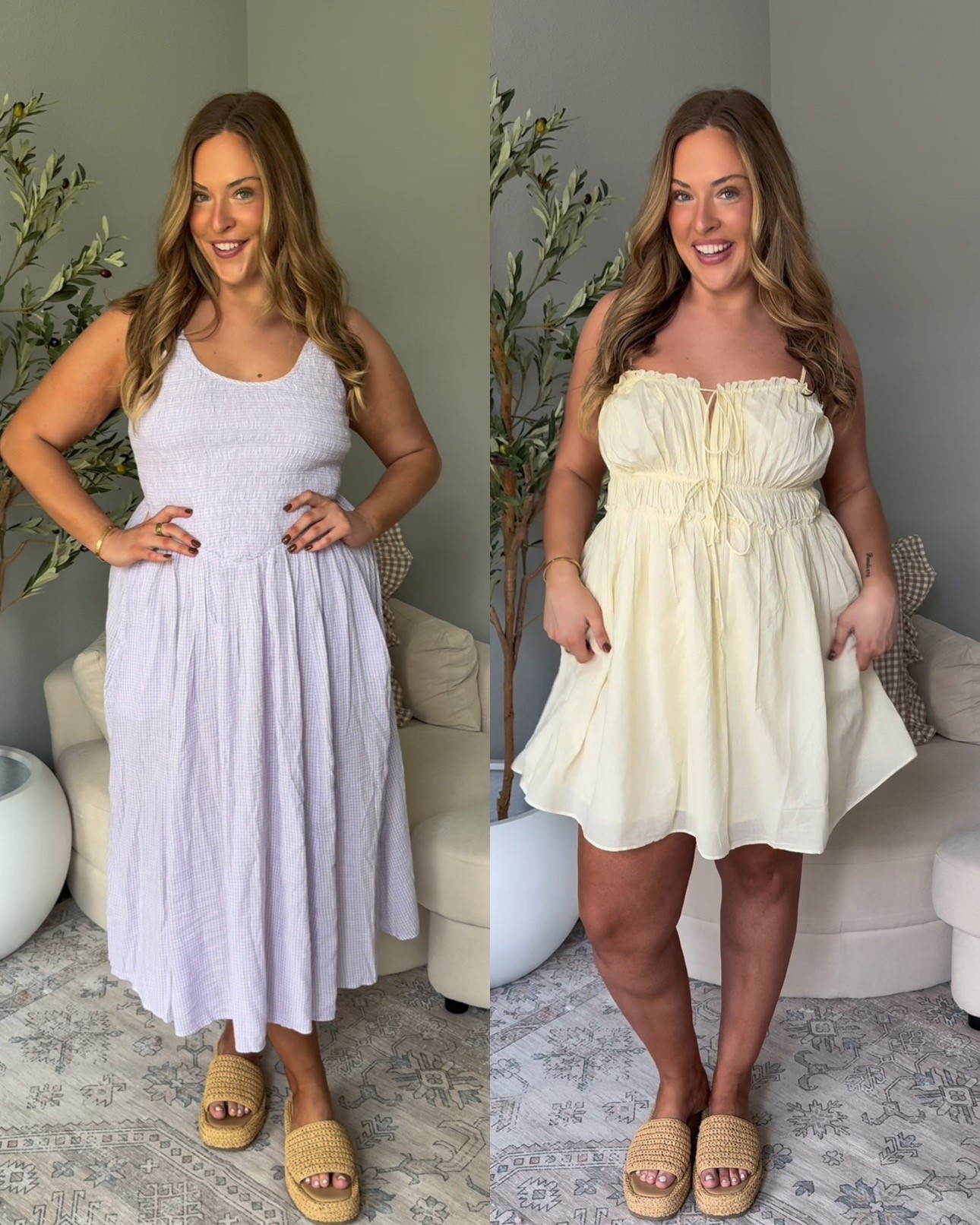 Stretchy, round belly friendly dresses! Wearing a large 
