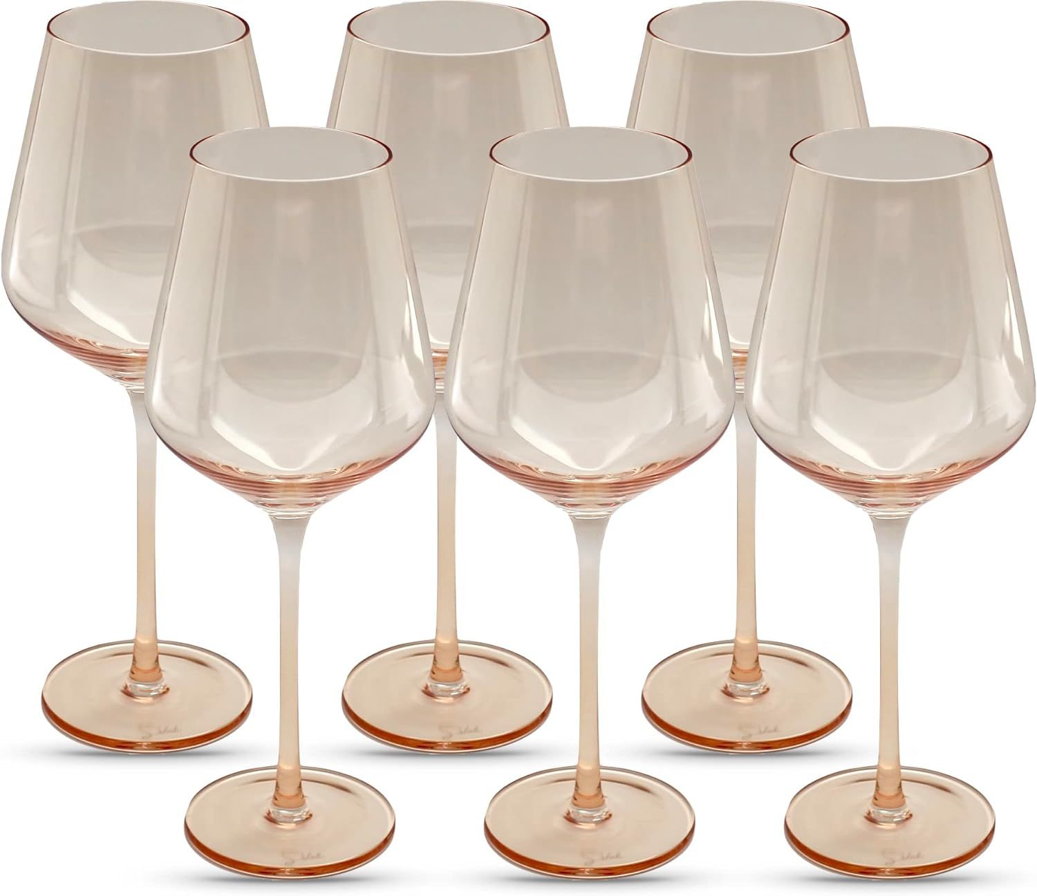 Saludi Light Peach Wine Glasses, 16.5oz (Set of 6) Stemmed Single Color Glass - Great for All Win... | Amazon (US)