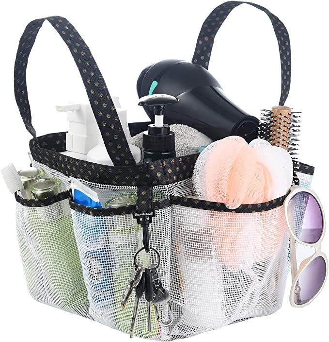 Haundry Mesh Shower Caddy Basket, Large College Dorm Bathroom Organizer with Key Hook and 2 Oxfor... | Amazon (US)