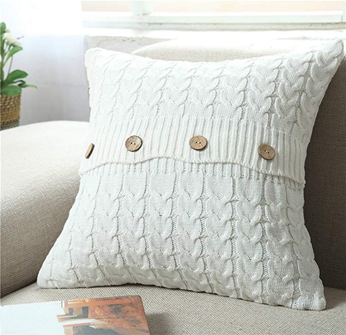 NuvoLe Home Cotton Knitted Cushion Cover, Soft & Cozy White Decorative Throw Pillow Cover Case fo... | Amazon (US)