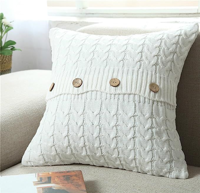 NuvoLe Home Cotton Knitted Cushion Cover, Soft & Cozy White Decorative Throw Pillow Cover Case fo... | Amazon (US)