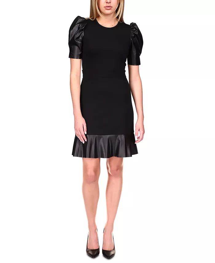 Michael Kors Puff-Sleeve Ruffle-Trim Dress & Reviews - Dresses - Women - Macy's | Macys (US)