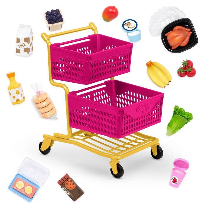 Our Generation Grocery Day Shopping Cart Pink & Yellow Accessory Set for 18" Dolls | Target