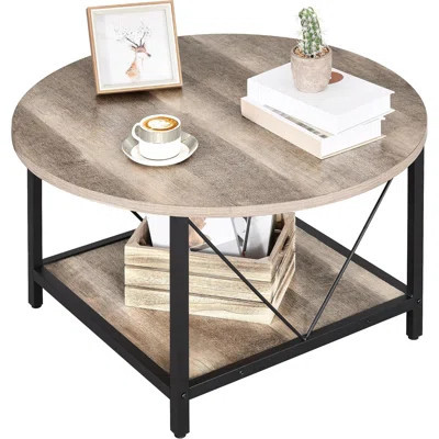 Round Coffee Table With 2-Tier Storage, Center Table With Sturdy Metal Legs Storage Shelf | Wayfair North America