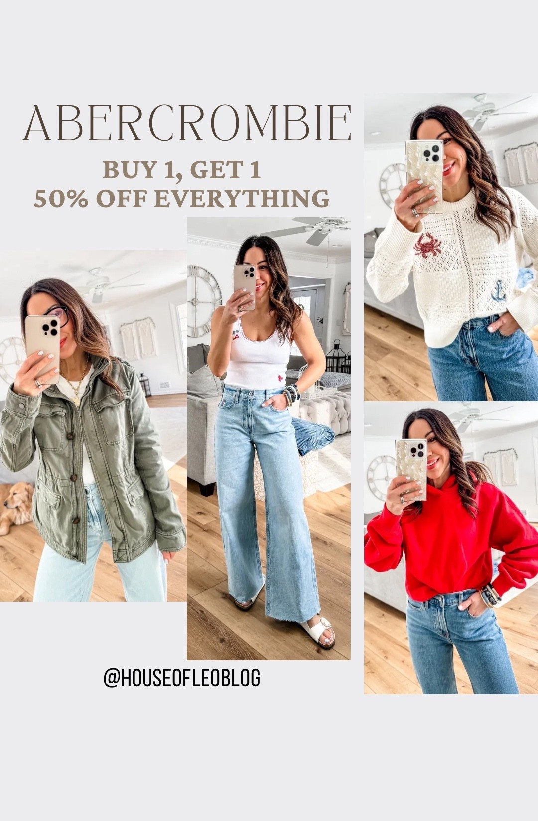 Abercrombie sale. Wearing small utility jacket. Small sweater. Small red hoodie. Small tank. Jeans 25. I cut them.

#LTKOver40 #LTKSaleAlert