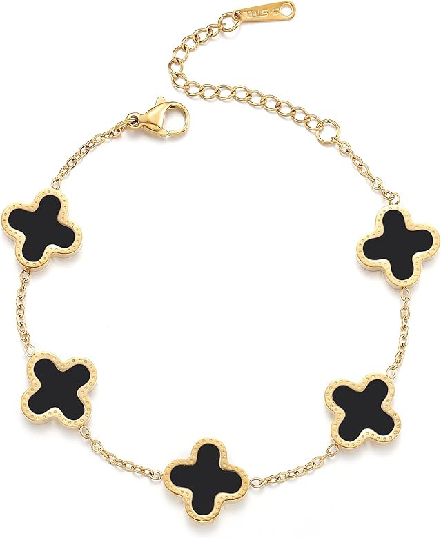 18K Gold Plated Clover Lucky Bracelet for Women Four leaf Bracelets Cute Colorful Bracelets Jewel... | Amazon (US)