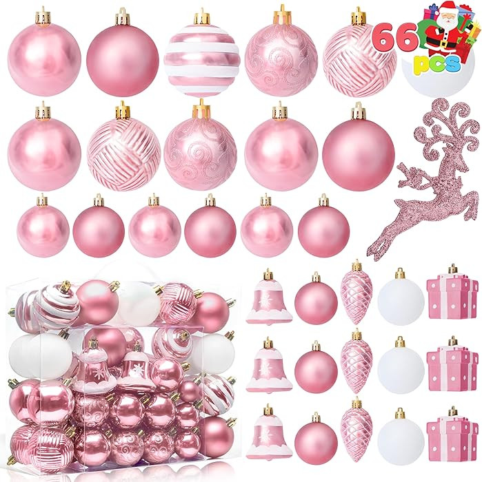 Joiedomi 66 Pcs Christmas Balls Ornaments Set, Pink Shatterproof Plastic Christmas Tree Ornaments... | Amazon (US)