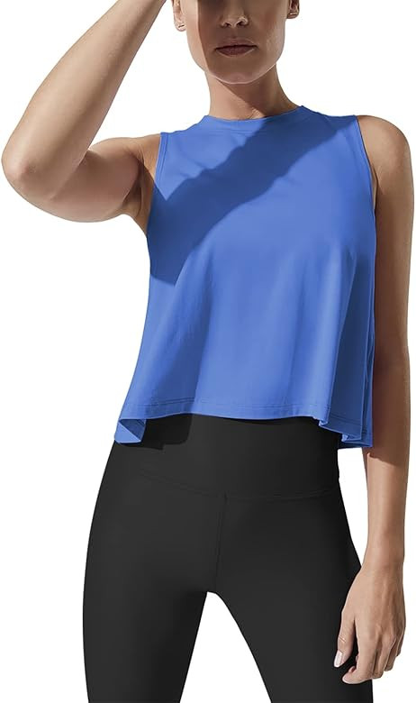 Mippo Crop Tops for Women Womens Workout Tops Flowy Cropped Tank Tops Athletic Shirts | Amazon (US)