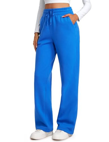 CRZ YOGA Cotton Fleece Lined Sweatpants Women 30" Straight Leg Casual Lounge Sweat Pants for Women Sparkle Blue X-Large | Amazon (US)