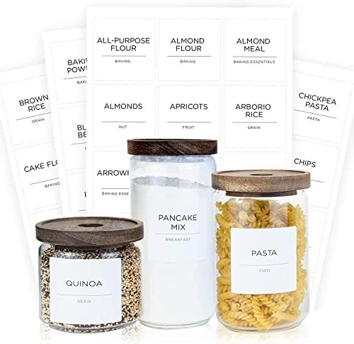 v2croft 168 Pantry Labels for Containers, Minimalist Farmhouse Style, White Matte Stickers Black Fin | Amazon (US)