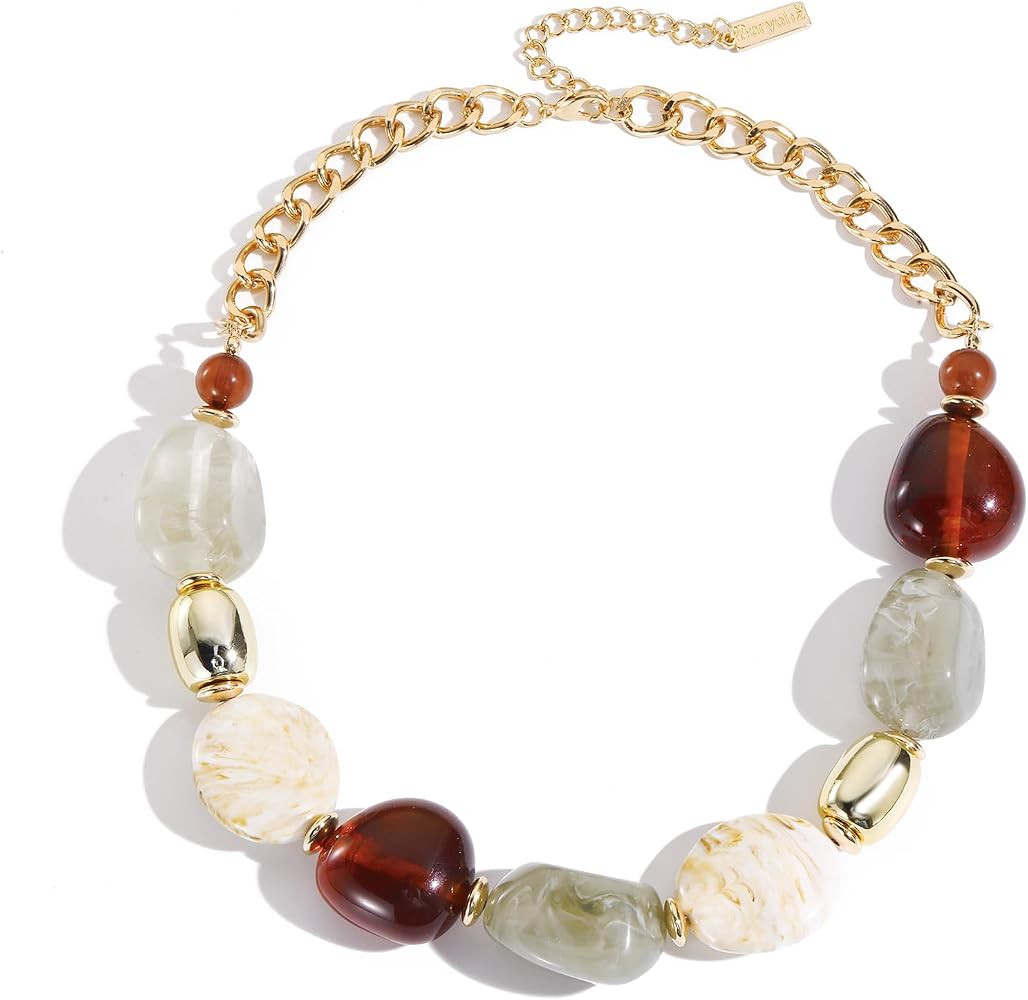 Chunky Bead Necklaces For Women Trendy Boho Collar Statement Necklace Choker Summer Beach Jewelry... | Amazon (US)