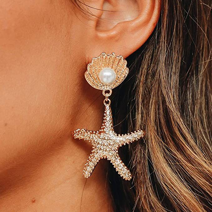 DoubleNine Boho Starfish Shell Earrings Star Gold Dangle Women Beach Ocean Summer Jewelry Gift | Amazon (US)
